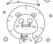 Coloriage Lion mignon signe du zodiaque jetant un coup d'&oelig;il
