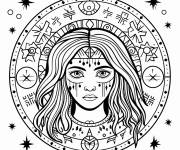Coloriage Mandala Jeune fille mystique du Verseau