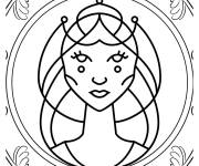 Coloriage Portrait royal du signe Vierge avec cadre orn&eacute;