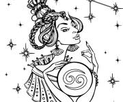 Coloriage Signe astrologique Cancer en tant que belle fille