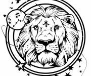 Coloriage Signe astrologique du lion avec plan&egrave;tes