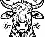 Coloriage Signe astrologique du Taureau avec motif en &eacute;toiles