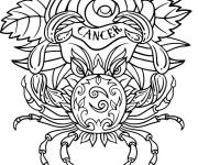 Coloriage Signe cancer et rose astrologie
