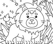 Coloriage Signe d'astrologique Lion en personnage mignon Kawaii