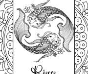 Coloriage Signe du zodiaque Poissons qui commence le 19 f&eacute;vrier