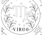 Coloriage Signe Vierge au milieu des &eacute;toiles et du feuillage