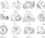 Coloriage Signes du zodiaque en style manga