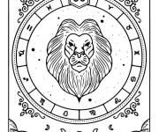 Coloriage Symbole du zodiaque Lion avec gravure