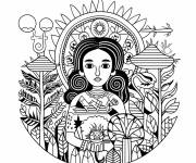 Coloriage Verseau avec des symboles de la nature