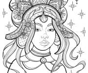 Coloriage Vierge en coiffe florale