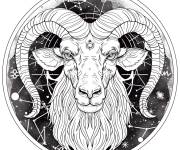 Coloriage Zodiaque B&eacute;lier d&eacute;taill&eacute; en mandala