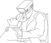 Coloriage Cameraman s'amuse avec le chat mignon