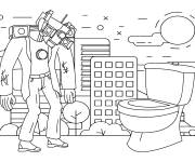 Coloriage Titan Cameraman et Skibidi Toilet dans la ville