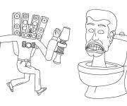 Coloriage Titan Speakerman et Skibidi Toilet en noir et blanc