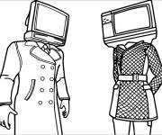 Coloriage TV Man et TV Woman