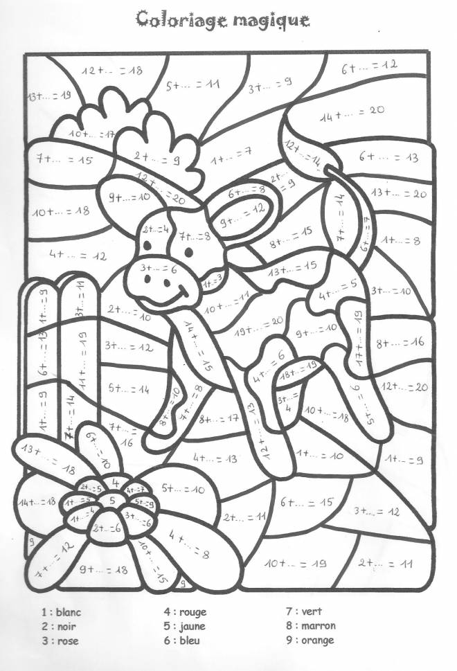 Coloriage Magique Addition simple en ligne dessin gratuit à imprimer