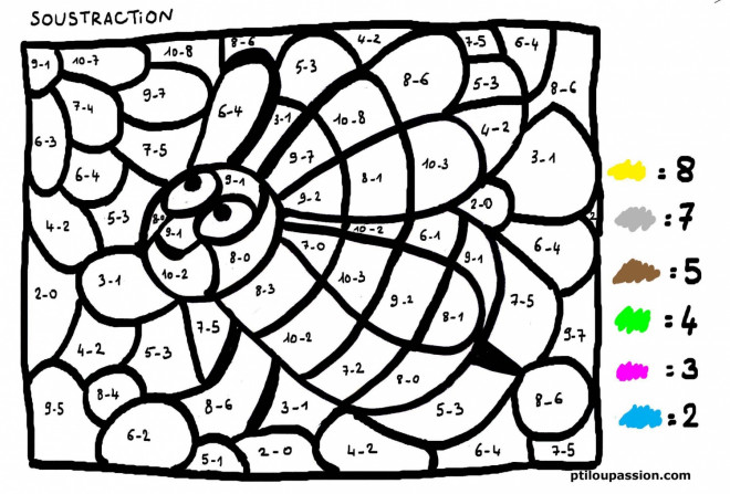Coloriage Magique Soustraction avec retenue dessin gratuit à imprimer