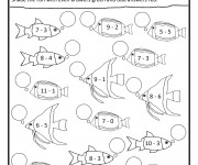 Coloriage Soustraction Poissons amusants