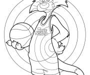 Coloriage Sylvester de Tune Squad tenant ballon de Basket
