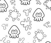 Coloriage Calmar de Splatoon avec &eacute;claboussures d'encre