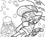 Coloriage Combat de Amiibo Inkling fille Rose Vs Inkling garcon Vert