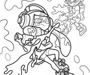 Coloriage Gar&ccedil;on Inkling bleu tirant une fille Inkling orange