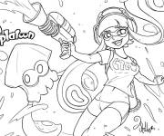 Coloriage Marie et son calamar en plein action