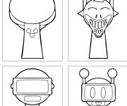 Coloriage Sprunki M. Tree, Simon Horror, Garnold et Fun Bot
