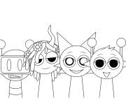 Coloriage Sprunki Merry bot, Vineria, Venda et Simon