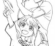 Coloriage Anya et Loid avec des pistolets