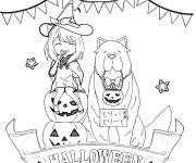 Coloriage Anya Forger et Bond pour Halloween