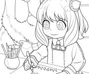 Coloriage Anya Forger et Bond qui aime dessiner et colorier