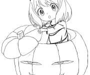 Coloriage Anya sortant d'une citrouille
