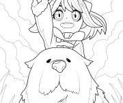 Coloriage Anya sur le dos du chien Bond