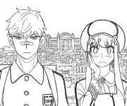 Coloriage Drole sc&egrave;ne de Yor et Anya dans la ville
