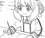 Coloriage La petite fille Anya en &eacute;crivant