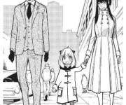 Coloriage Loid, Yor et Anya se prom&egrave;nent dans la ville