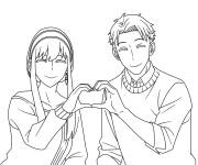 Coloriage Yor et Loid formant un c&oelig;ur Spy x Family