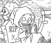 Coloriage Squelette aime boire du café dans la cimetière