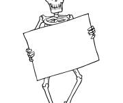 Coloriage et dessins gratuit Squelette avec une enseigne à imprimer