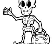 Coloriage Squelette cherche les bonbons pendant le Halloween