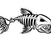 Coloriage Squelette d'une poisson méchante