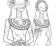 Coloriage Squelette épouse pendant le mariage