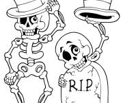 Coloriage Squelette et crane portant des chapeaux