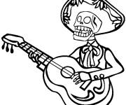 Coloriage Squelette musicien avec sa guitare