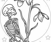 Coloriage Squelette qui aime les fleurs