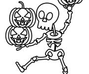 Coloriage Trois citrouilles de Halloween dans les main d'une squelette
