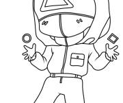 Coloriage Agent de s&eacute;curit&eacute; de Squid Games en caricature