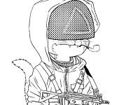 Coloriage Chat dr&ocirc;le comme garde de s&eacute;curit&eacute; de Squid Games