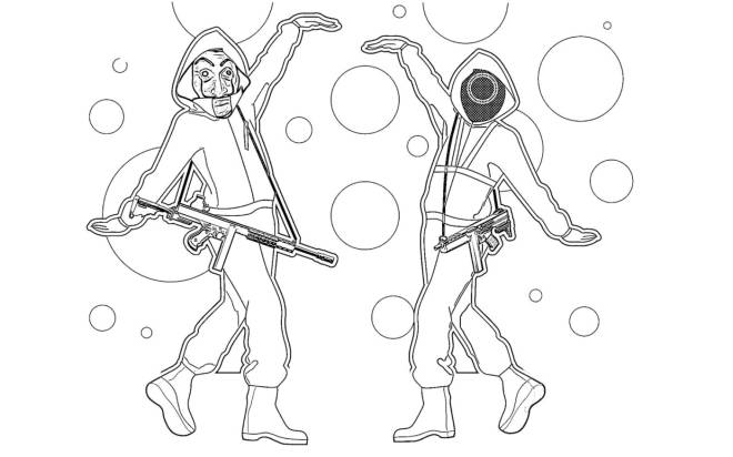 Coloriage Garde de Squid Game et garde de la casa de papel